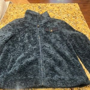 Large dark blue Pendleton jacket with plaid on collar and pocket edges